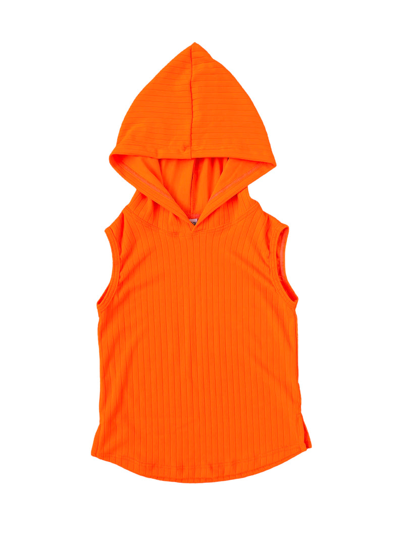Hooded Tank- Rib Neon Orange