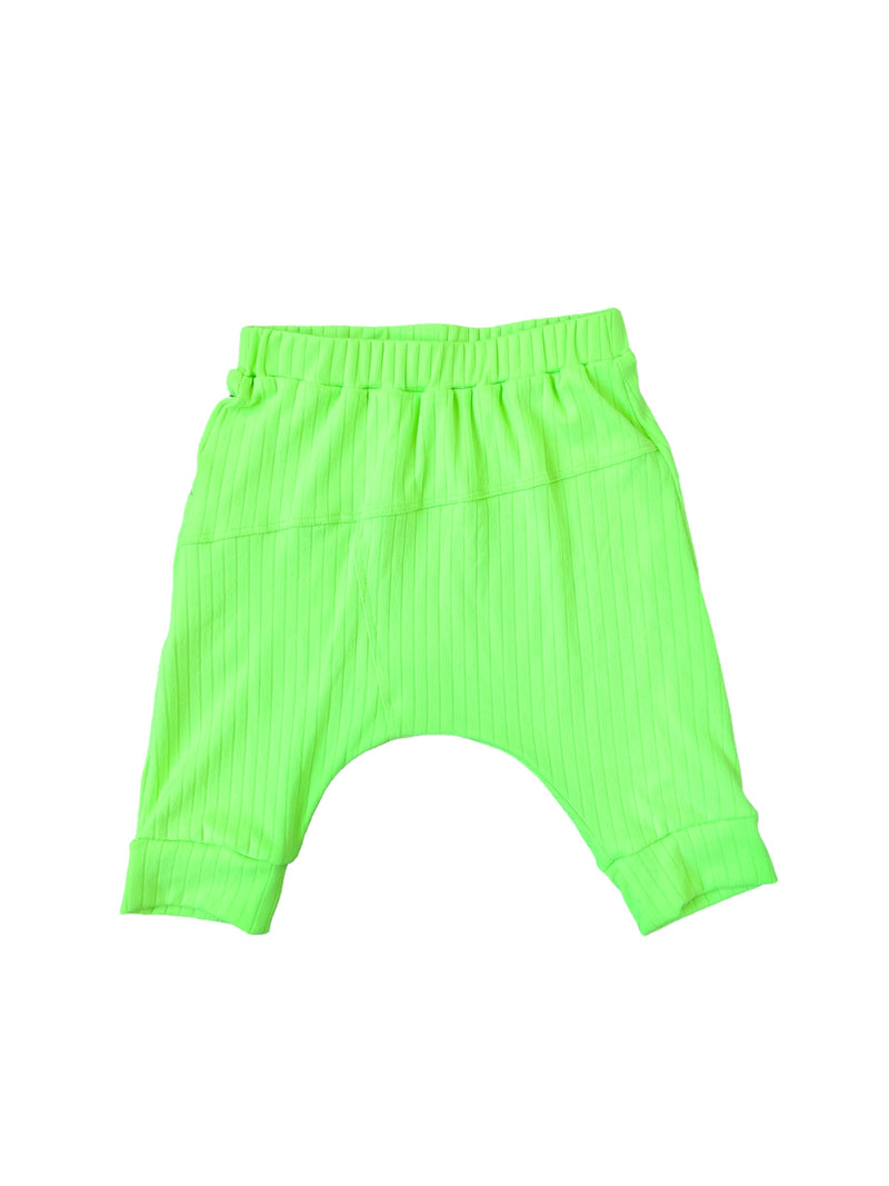 Harem Shorts- Rib Neon Green